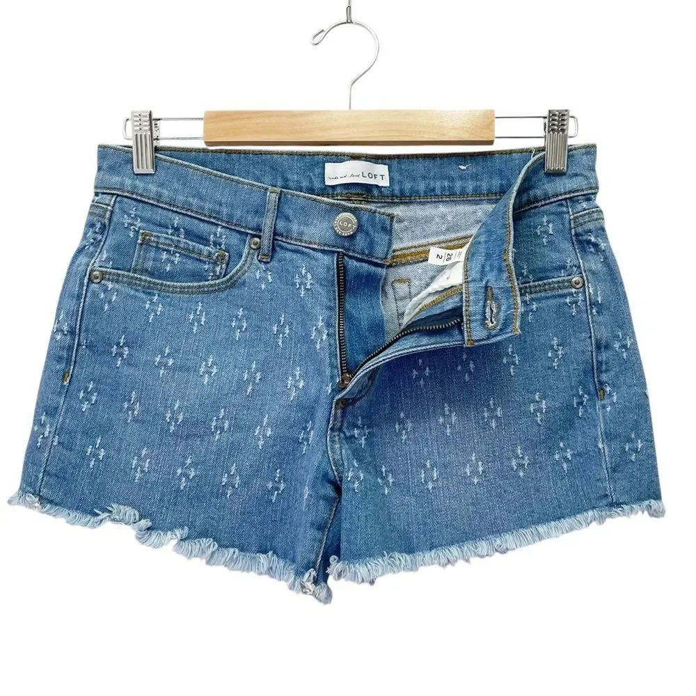 LOFT Punched Cut Off Denim Shorts in Botanic Blue Wash Size 26 | 2 Frayed Hem